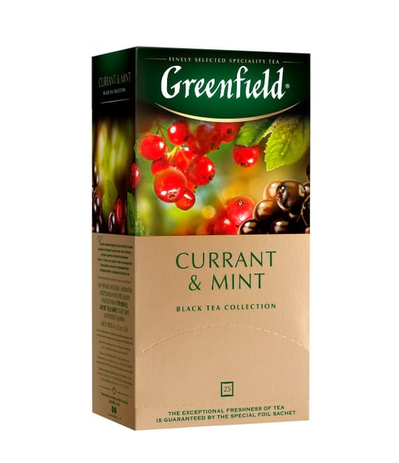 Чай Гринфилд черн. Карэнт энд Минт 25пак*1,5г 0,09 кг  картонная коробка   чай 