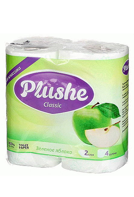 Туалетная бумага 2-х сл."Plushe" Classic зел.яблоко/4 рул   рулон   туалетная бумага 